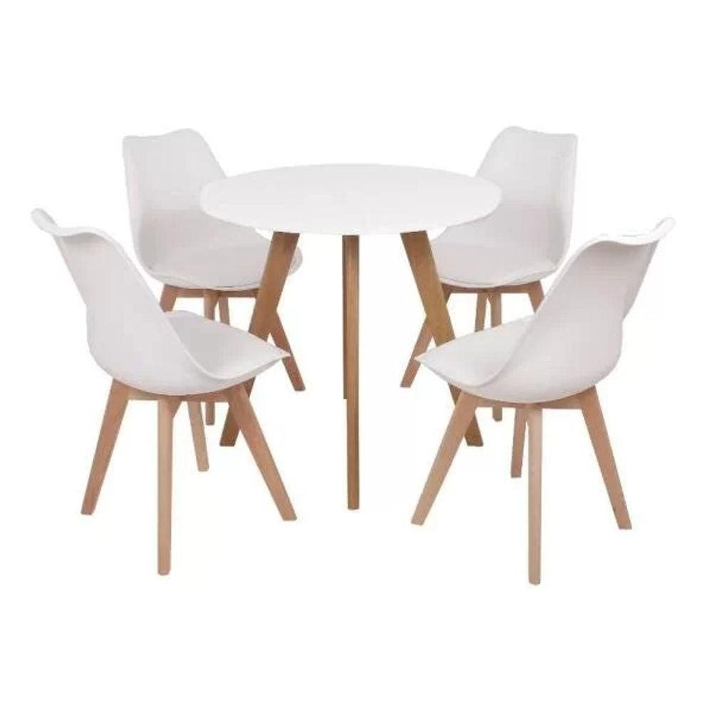 Conjunto Mesa Leda Branca 90 cm + 4 cadeiras Leda Brancas