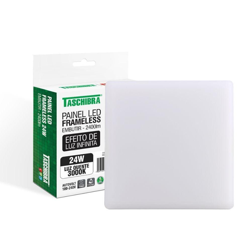 Painel De Led Taschibra Frameless Quadrado Embutir 24w Bivolt 3000k Luz Quente