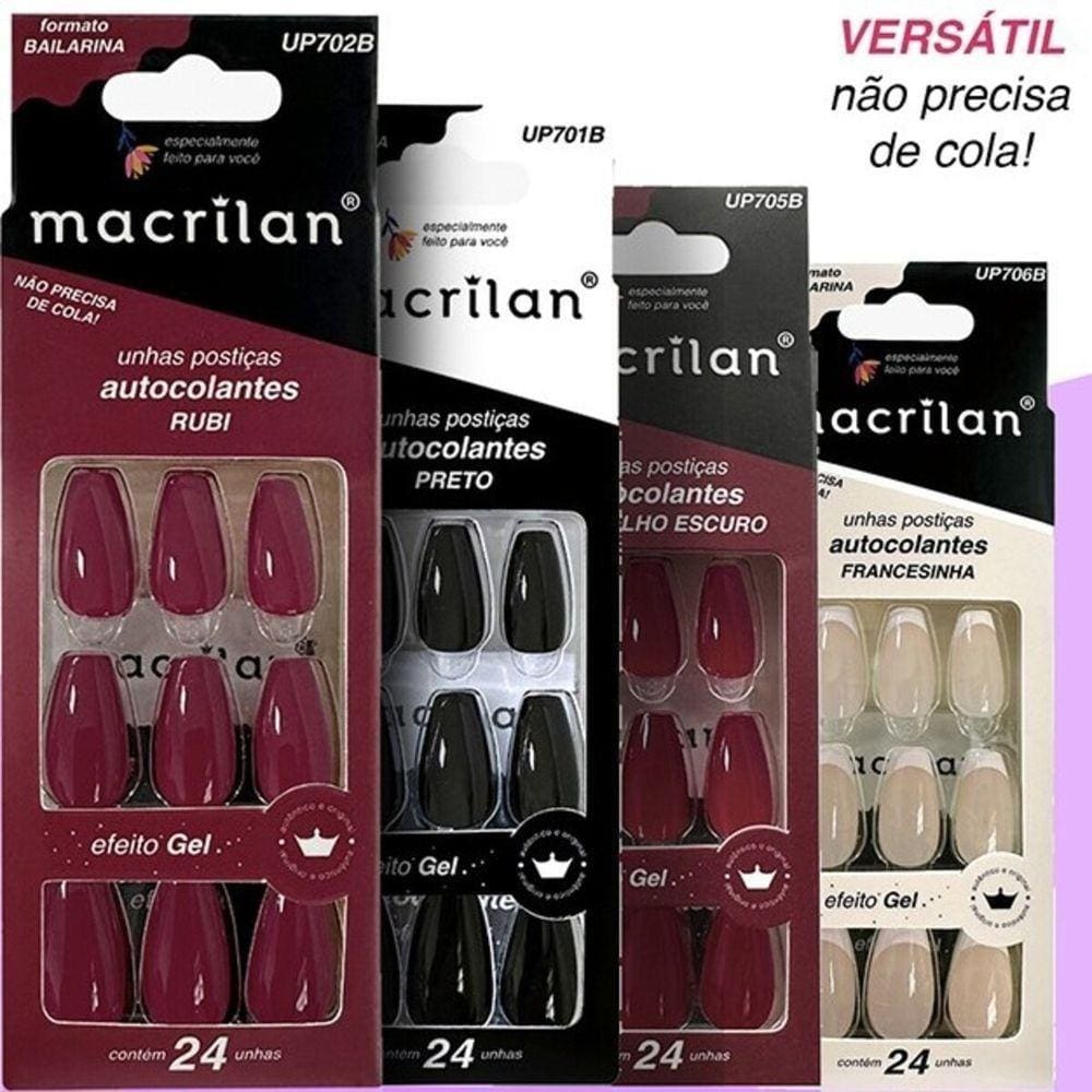 Macrilan Unhas Postiças Renda Formato Bailarina Autocolantes Efeito Gel (24 Unidades)