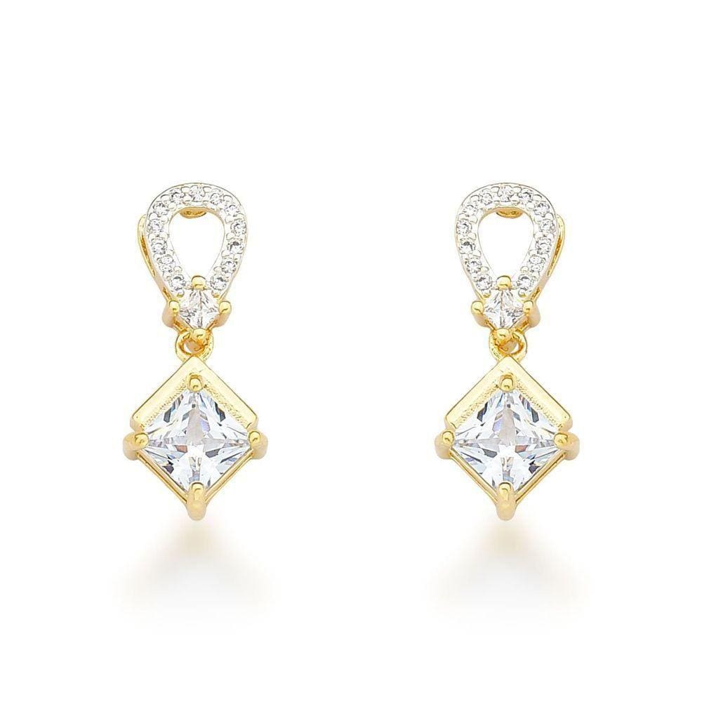 Brinco Delicado Jovial Zirconia E Gota Banhado A Ouro 18k