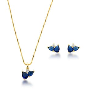 Conjunto Colar E Brincos Em Zirconias Coloridas Banhado A Ouro 18k