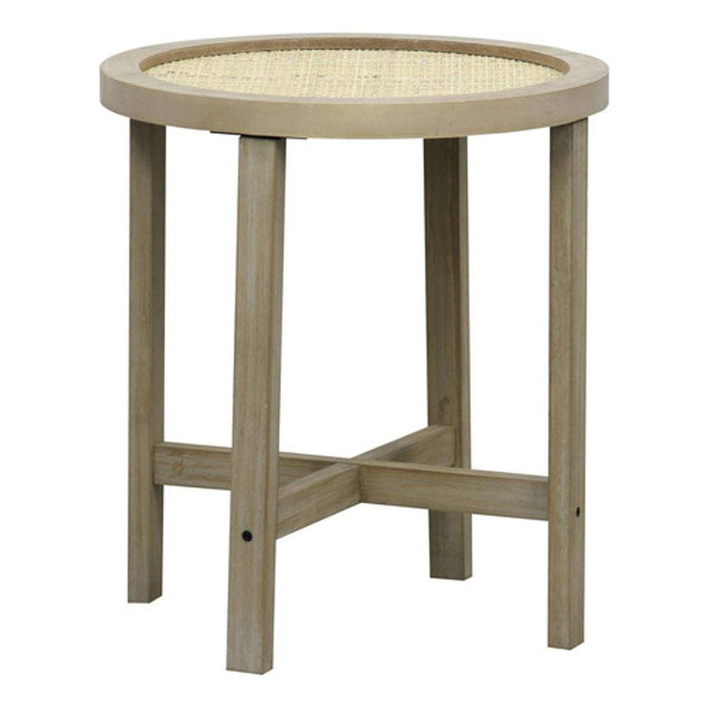 Mesa Redonda Lateral Centro 40x40cm Madeira Rattan Boho Chic