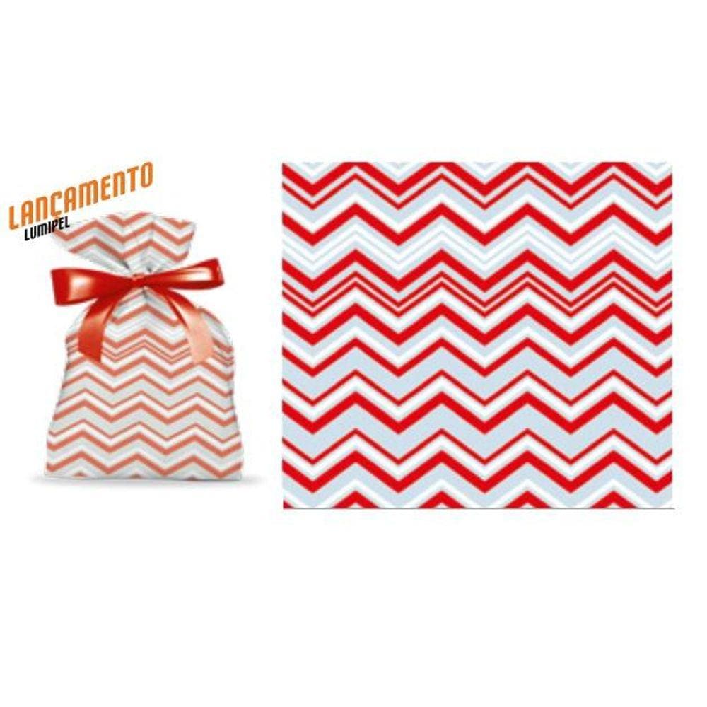 Kit 50 Saco de Presentes Chevron Vermelho Embalagem 20x30cm