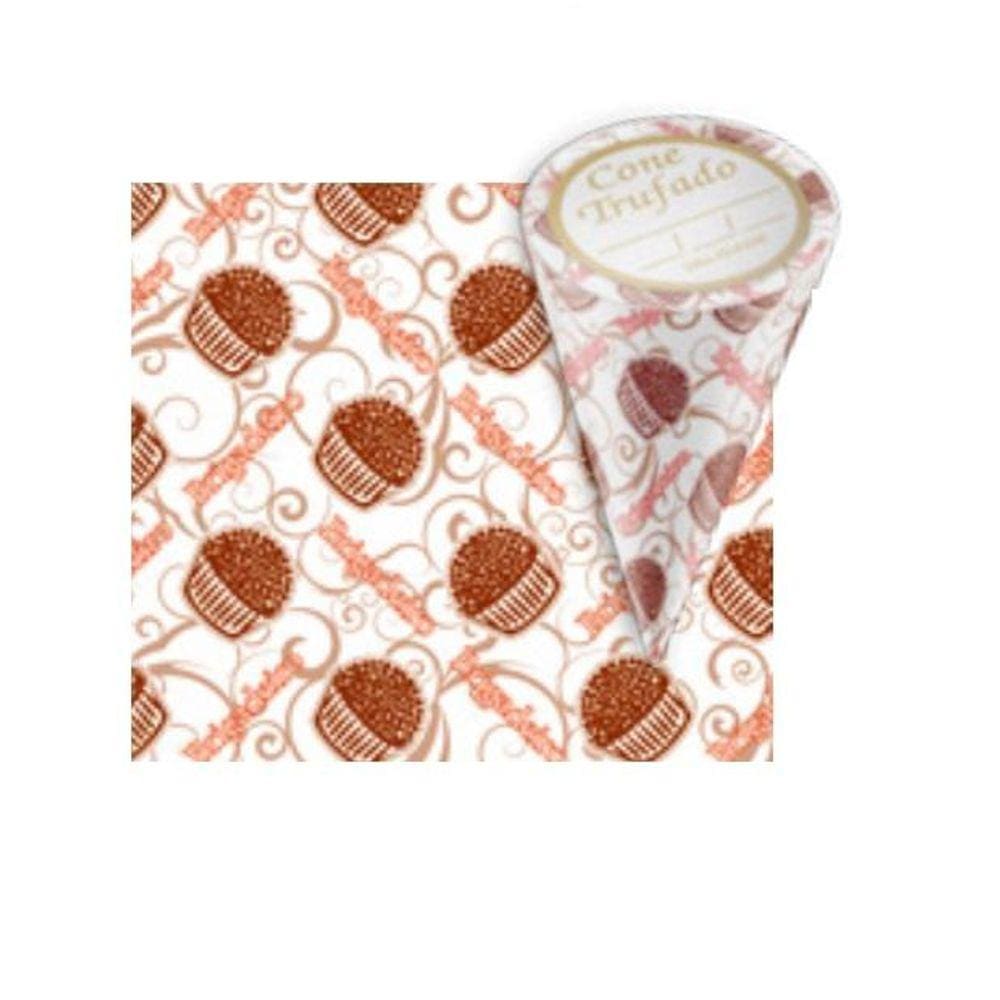 50 Embalagem p/ Cone Trufado Brigadeiro 15x10cm c/ Etiquetas