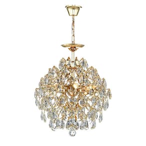 Lustre Dourado com Cristais Transparente 45cm 6E14