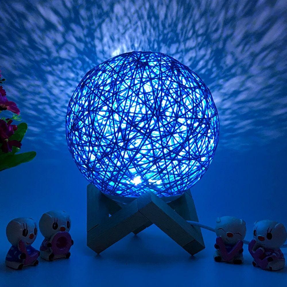 Rattan Moon Led Night Lamp Luz de Mesa