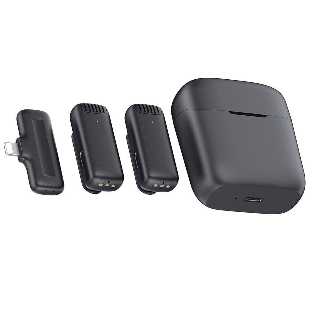Microfone de lapela sem fio com compartimento de carregamento