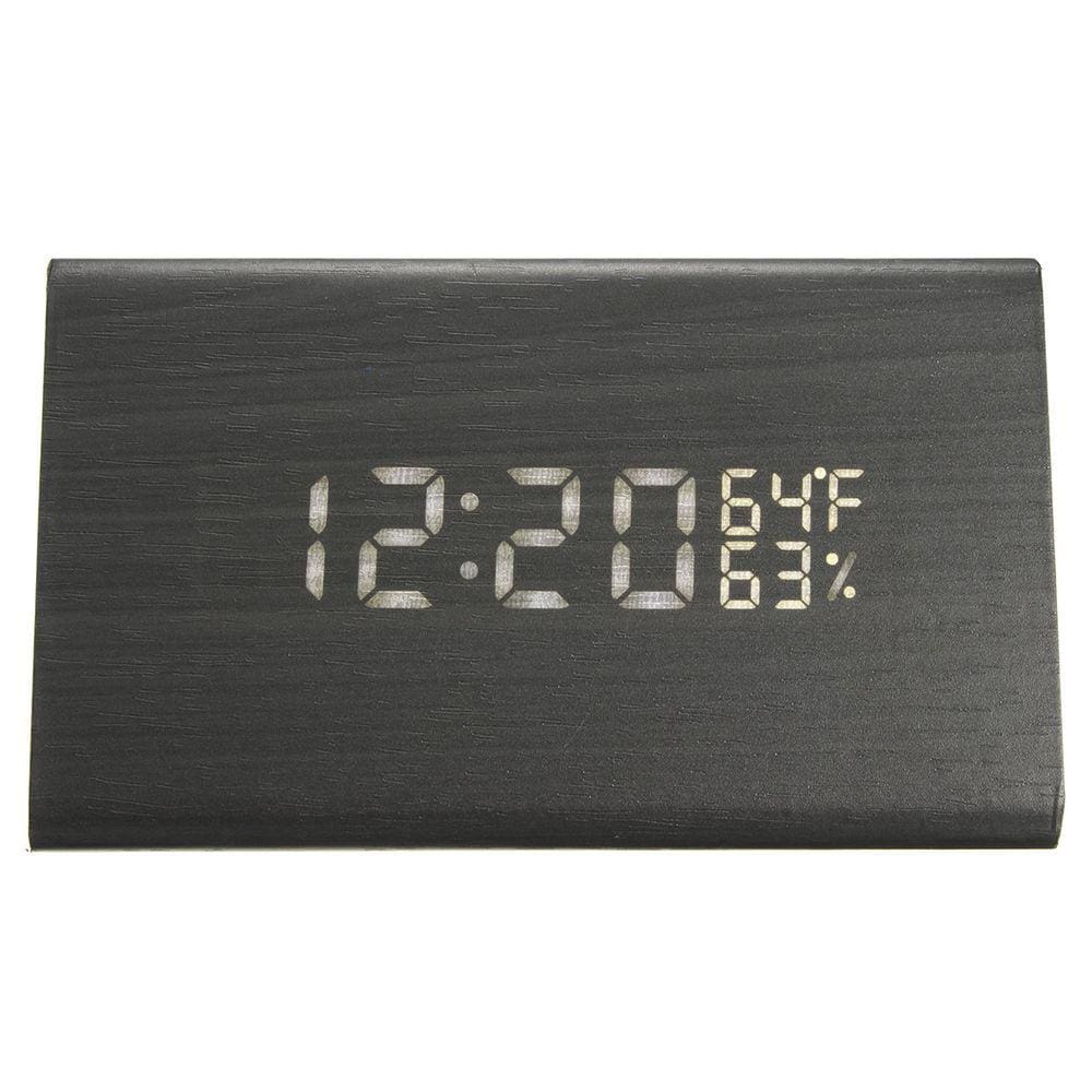 Despertador com controle de voz LCD digital de madeira