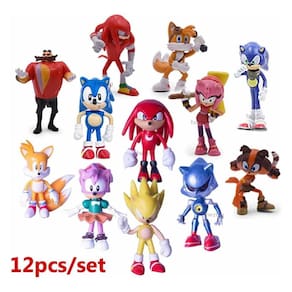 Conjunto de bonecos de brinquedo Sonic Tails Knuckles Eggman Amy Rose x12