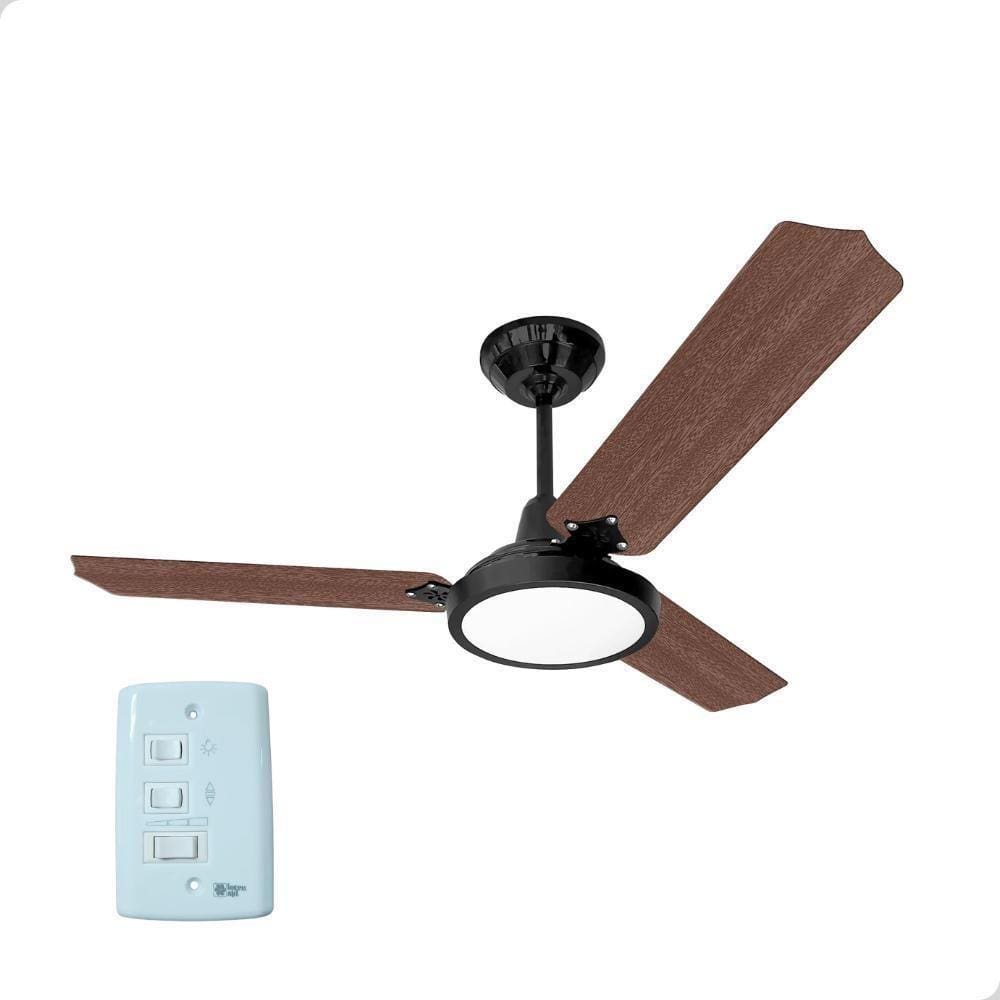 Ventilador De Teto Lorensid Lumi Led Preto Pás Mogno 127V