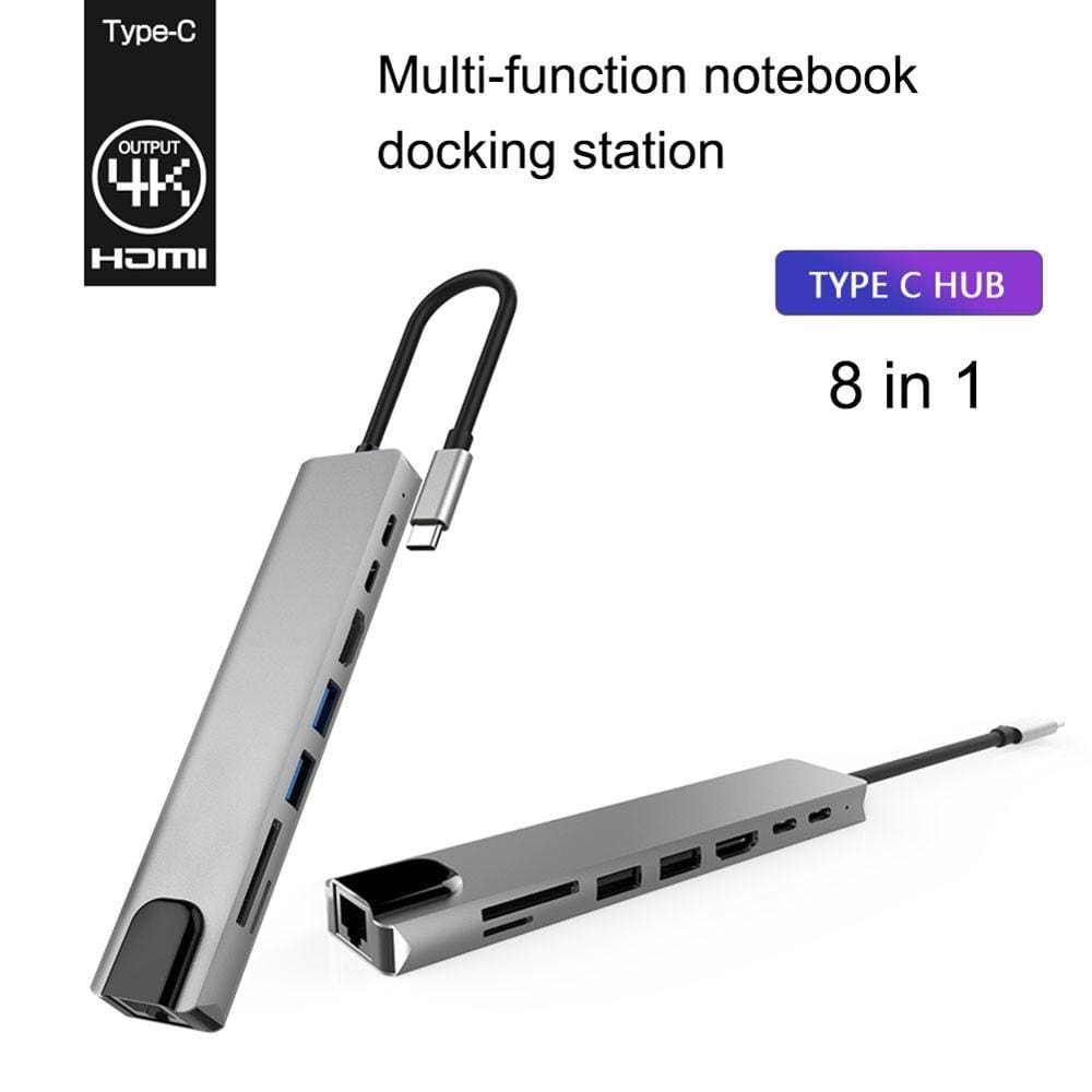 Hub 8 em 1 tipo C PD USB-C com portas RJ45 HDMI USB 3.0/2.0