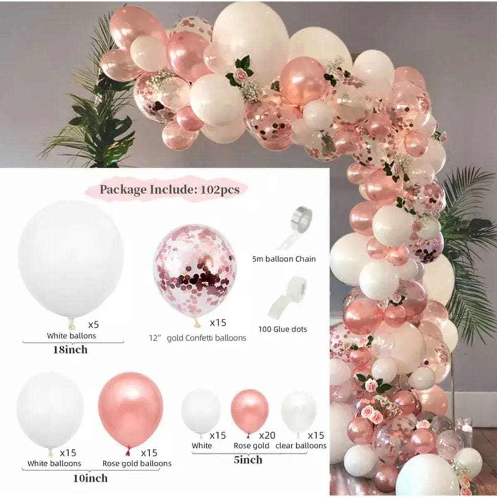 Kit Balão 102 Peças Pinolado Rosa Balão Arco Set