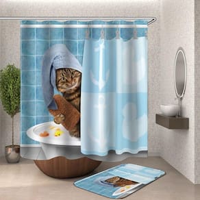 Cortina de chuveiro Foxscream Cartoon Cat 3D de poliéster impermeável