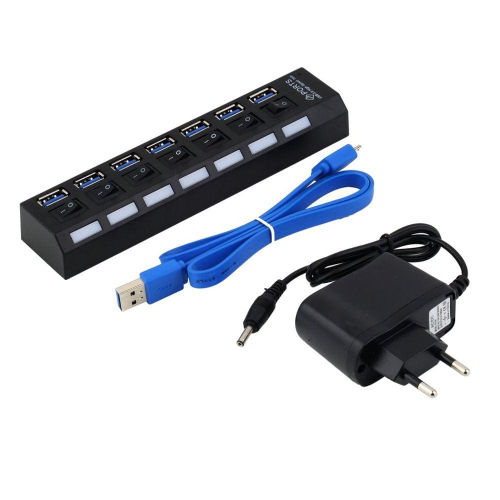 Hub USB 3.0 de 7 portas ABS com adaptador liga/desliga de alimentação AC da UE