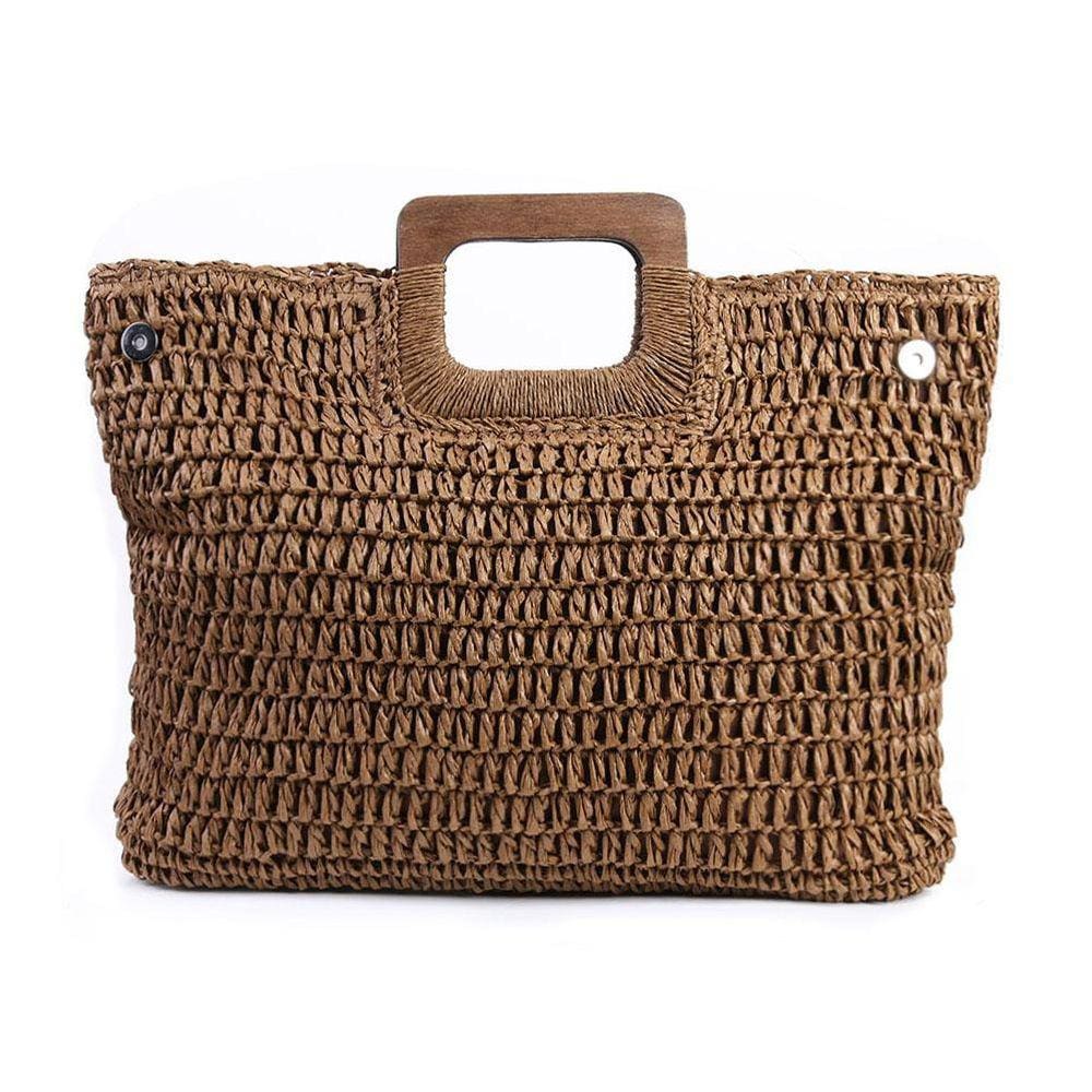 Bolsa de praia de palha de estilo boêmio de grande capacidade para mulheres