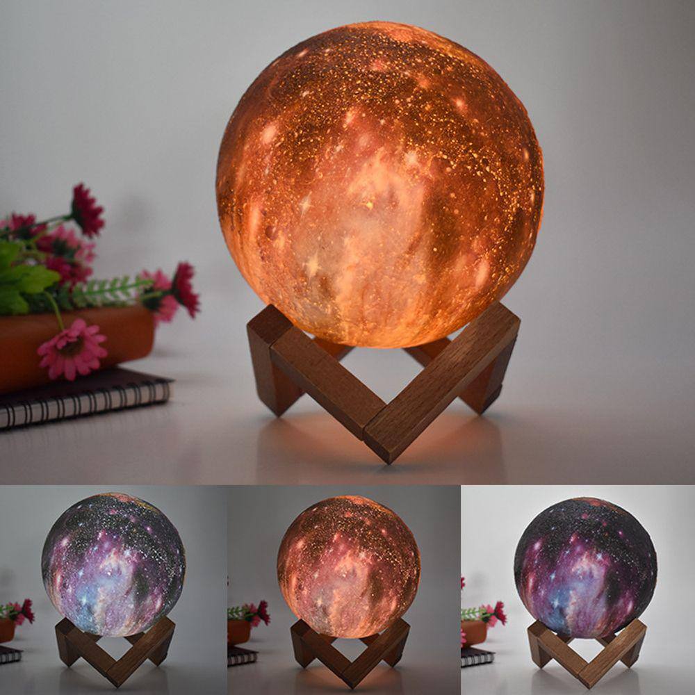 Lâmpada lunar de 8 cm impressa em 3D pintada em três cores