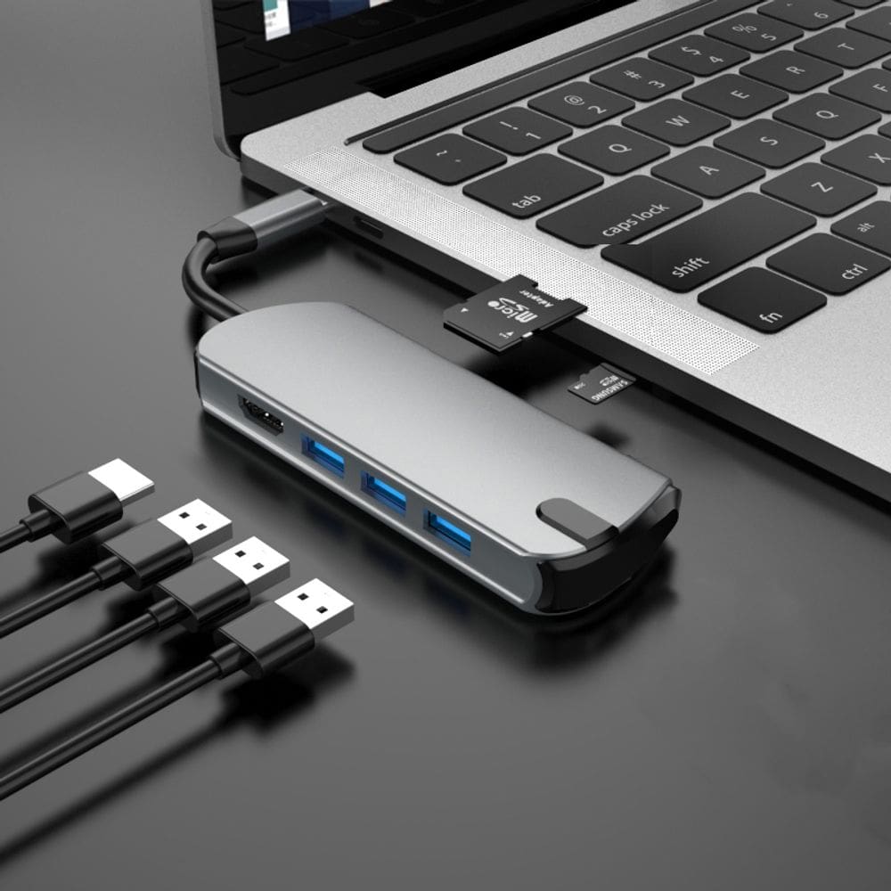 Dock de expansão HUB multifuncional tipo C/USB-C 6 em 1