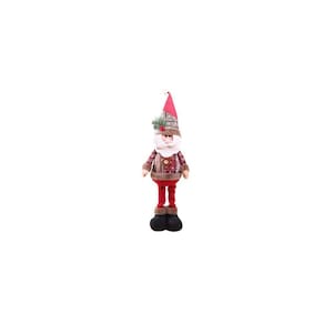 Boneca de Natal, pernas retráteis, copo de neve, janela xadrez