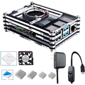 Estojo para Pi 4 modelo B com ventilador e dissores de calor