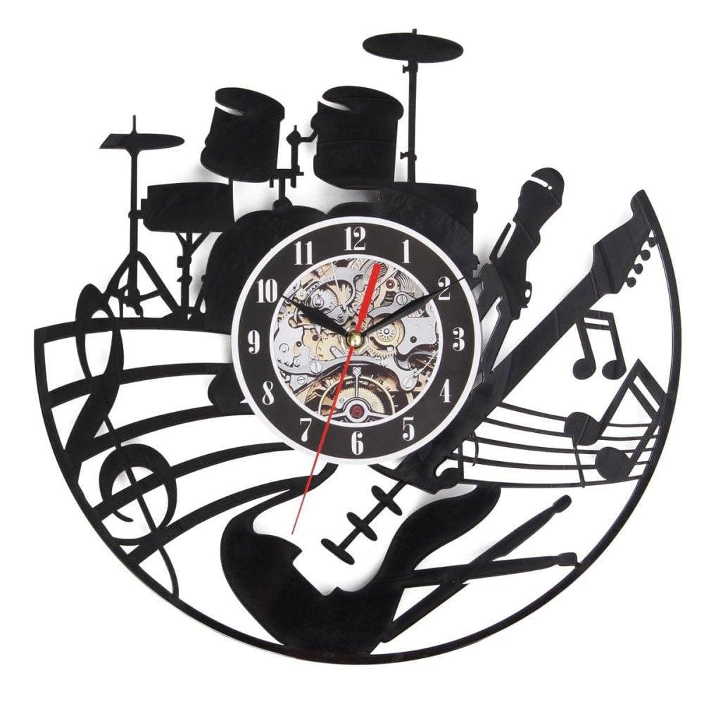 Relógio de parede Black Music Instruments Notes Design exclusivo