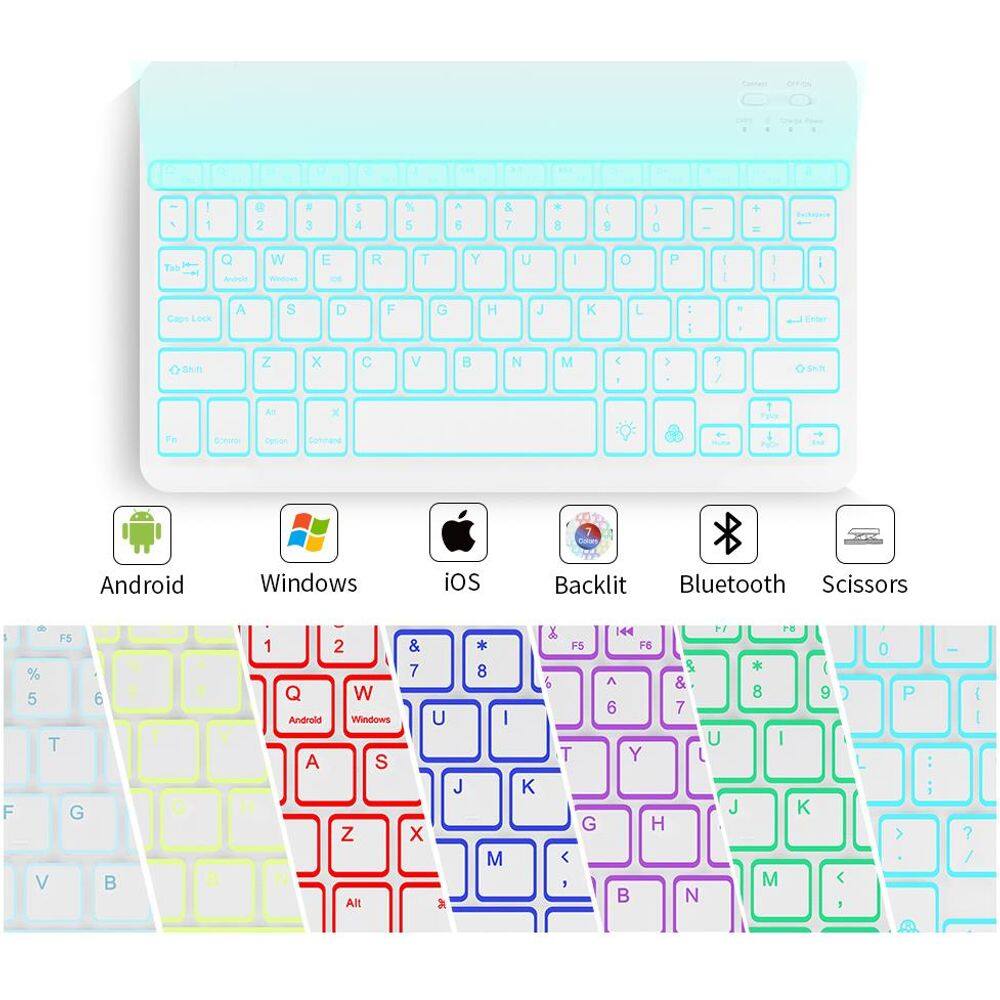 Capa de teclado espanhol com 7 cores retroiluminadas e mouse para Hu