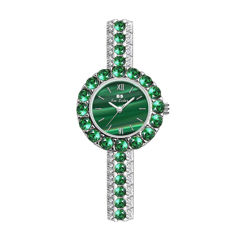 Assista BS Bee Sister Retro Malachite Textura Verde (Prata)