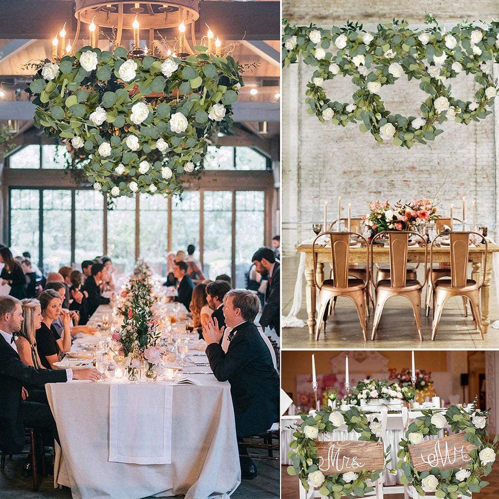 Guirlanda de eucalipto artificial pendurada em rattan verde Wedding D
