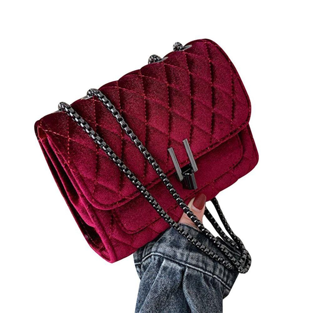 Elegante Rhombic Veludo Corrente Shoulder Bag Lock Bag Fêmea Sa