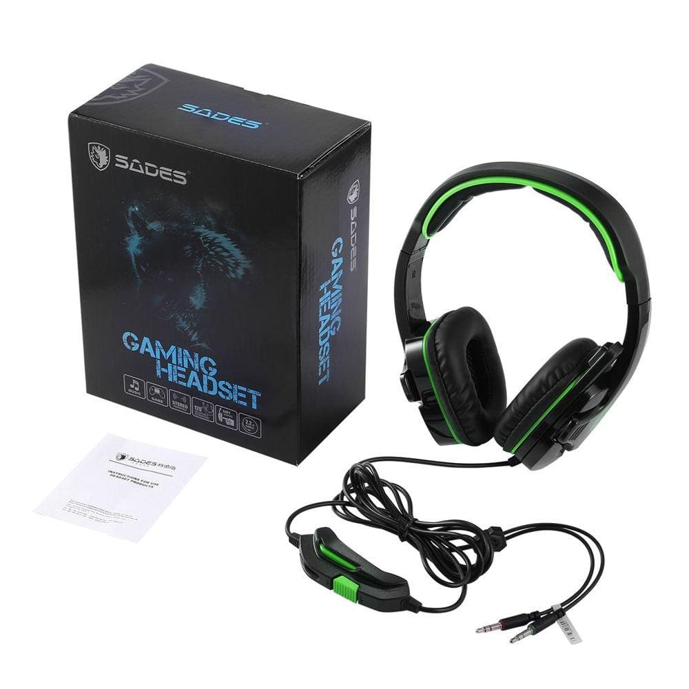 Fones de ouvido para jogos estéreo preto/verde com microfone