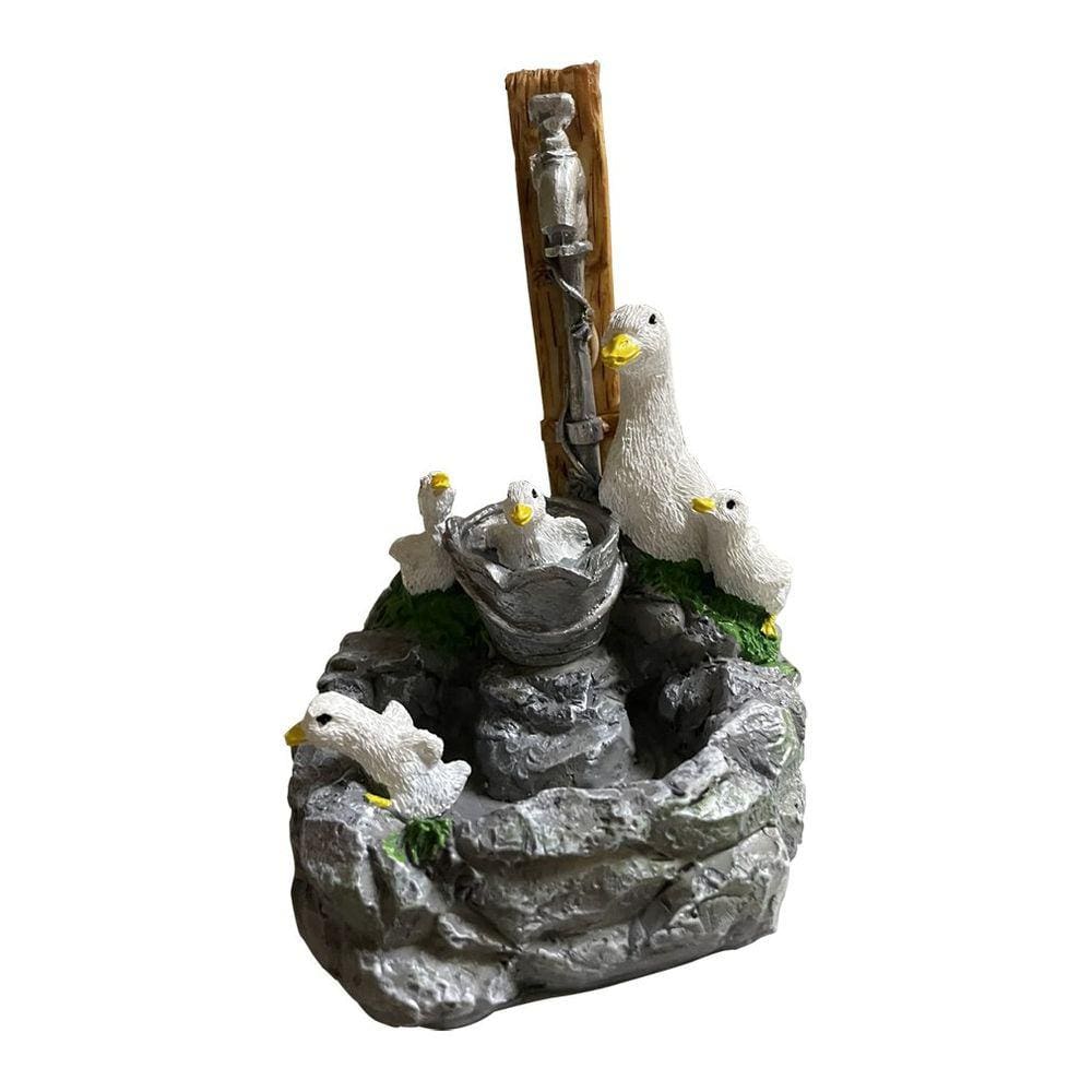 Fonte de jardim Solar Power Resin Duck Family com luz LED