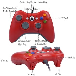 USB Joystick Comando / Controle para Microsoft Xbox 360 / PC Vermelho