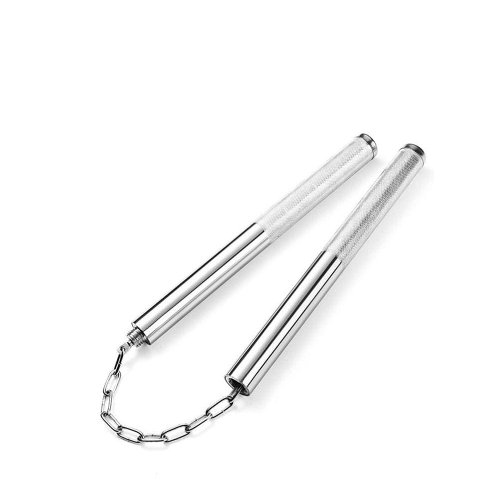 Aço inoxidável ferro duas varas Nunchakus grande placa de prata