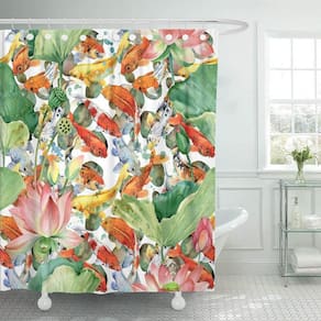Peixe colorido da aquarela Koi Carp e rosa Lotus Flower Anim
