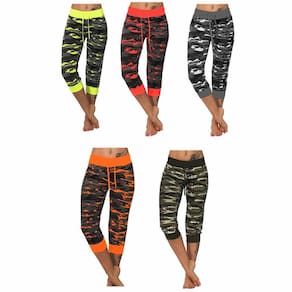 Calças elásticas de cintura alta para mulheres com camuflagem fitness