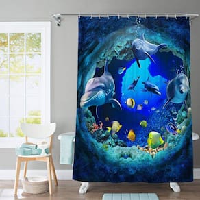 Ocean Dolphin Design 4 em 1 impermeável tecido banheiro 3D Sh