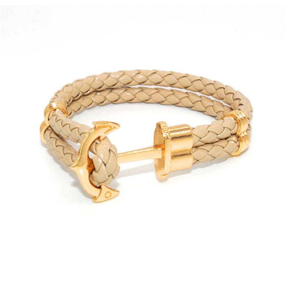 Pulseira de couro trançado retrô Boat Anchor 3 peças - cáqui