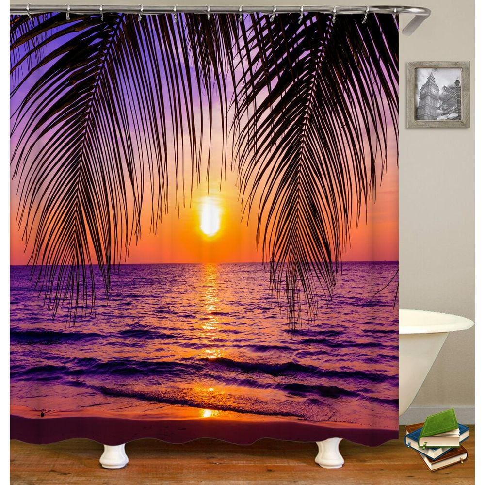 Luz solar praia tecido chuveiro cortina cortinas cortinas de banho pôr do sol su