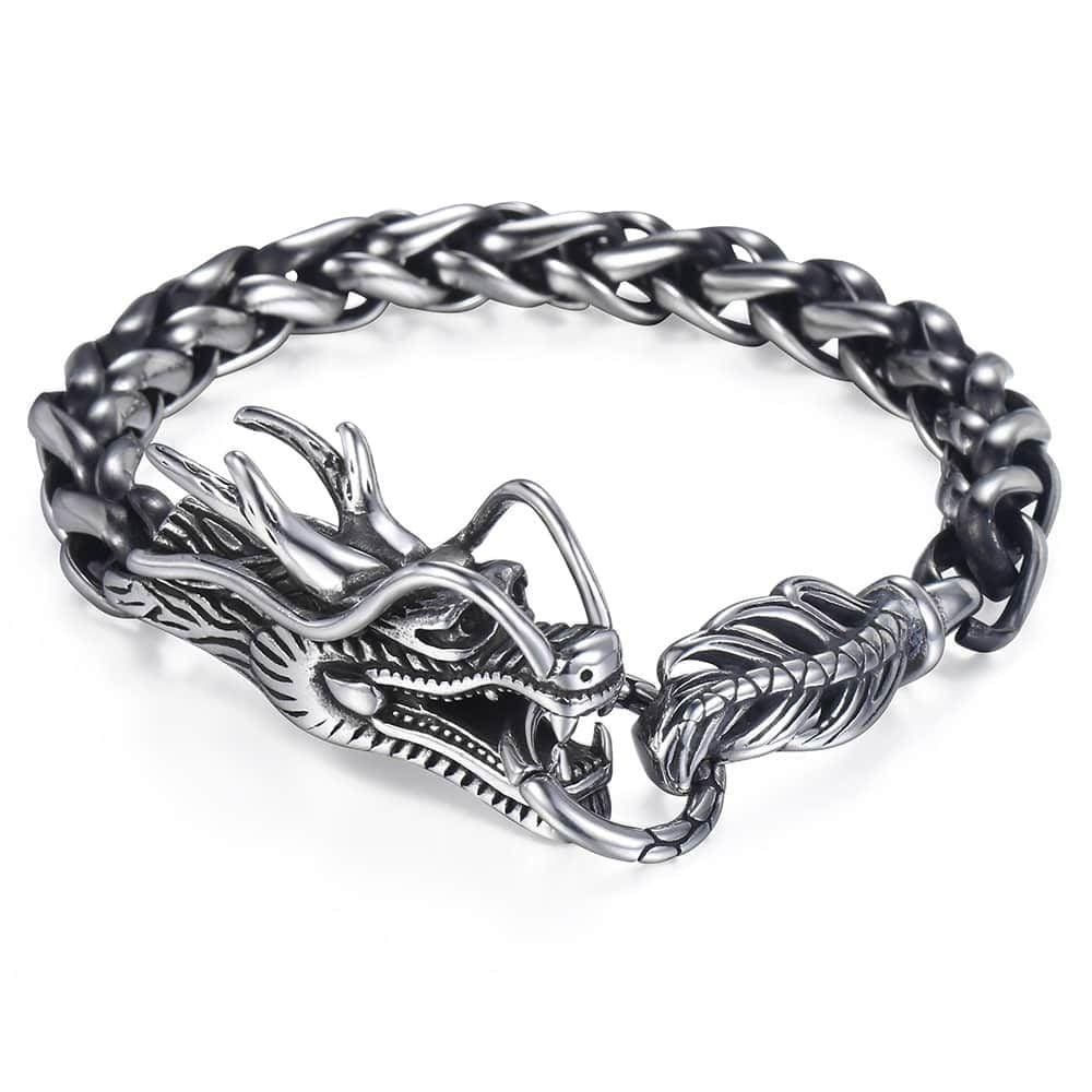(#21.5cm) Pulseira de aço inoxidável de cabeça de dragão masculina = One S