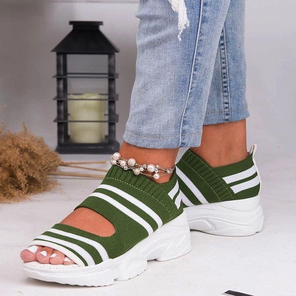 Mulheres Verão Vulcanizado Sapatos Listrados Grosso Fundo Sports Fi