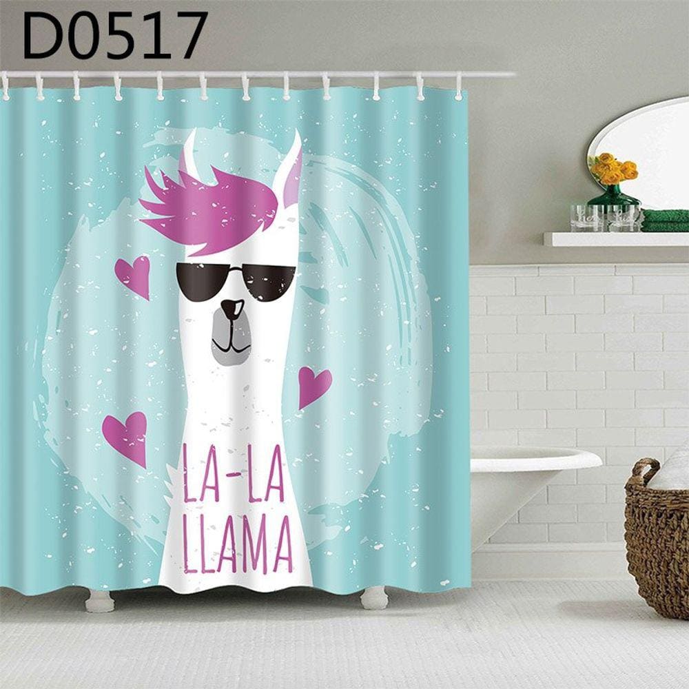 Alpaca Padrão Banho Cortina Cartoon Poliéster Waterproof Sho