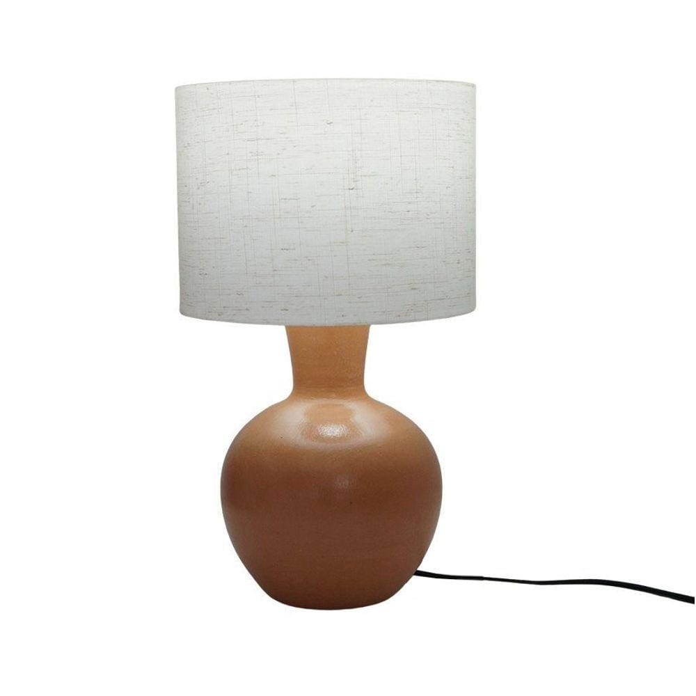 Abajur Mesa Base Cerâmica Rústica E Cúpula Linho Bege Bivolt
