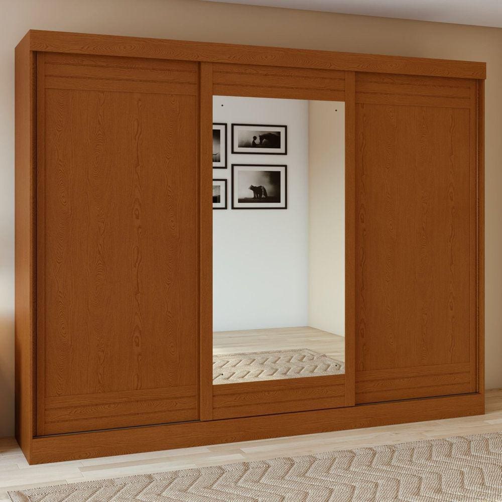 Guarda-roupa 3 Portas 4 Gavetas Nice com Espelho Frassino/Off White/Frassino