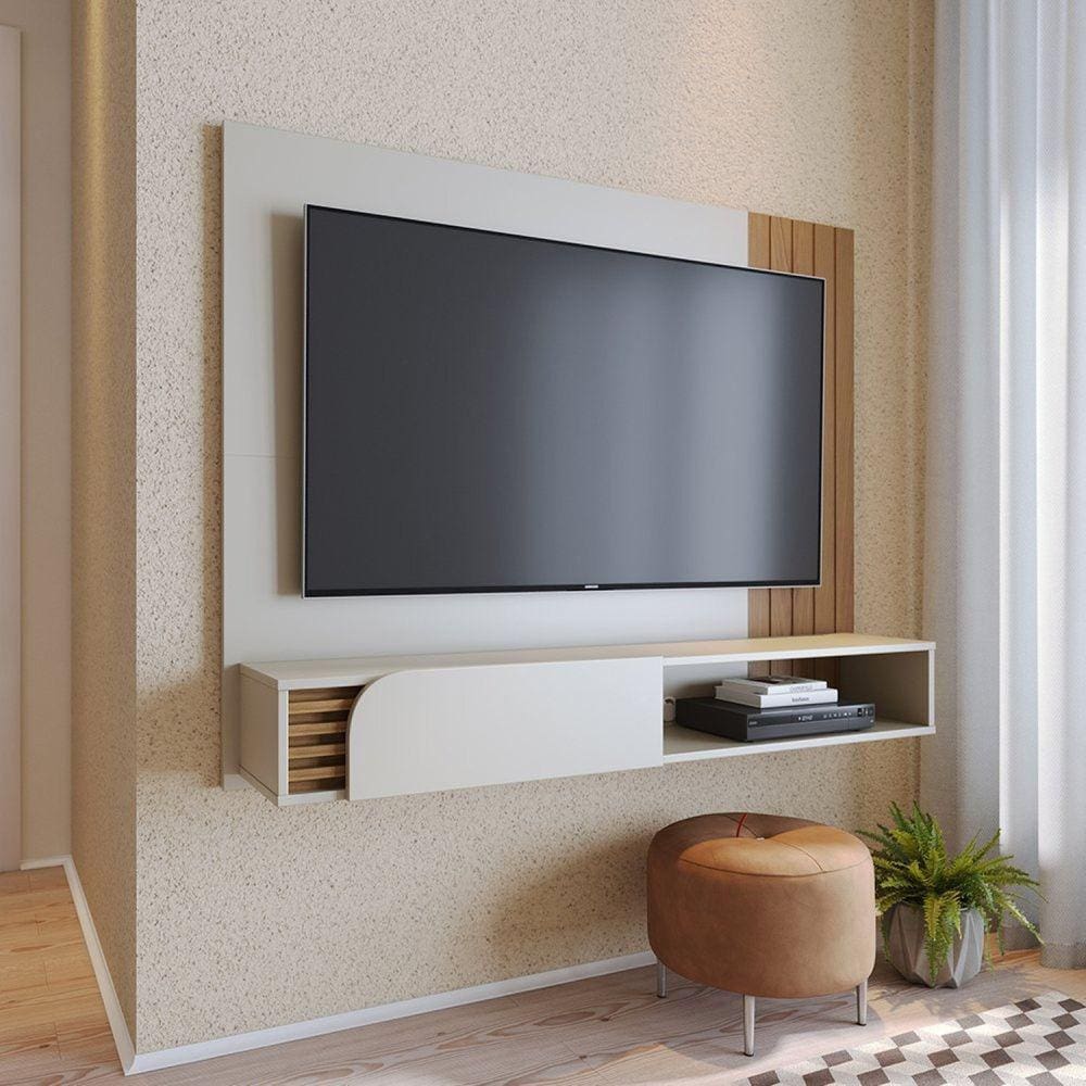 Painel Home Suspenso 1 Portas Jurerê Off White Matte / Freijó