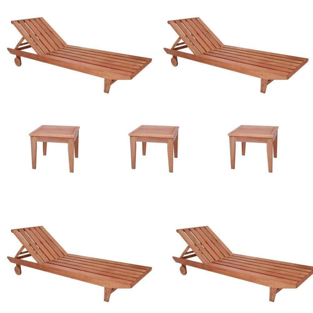 Conjunto 4 Espreguiçadeiras e 3 Mesinha de Centro para Jardim em Madeira Maciça Madeira