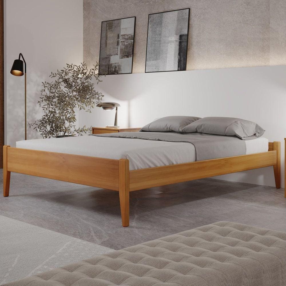 Cama Queen 160cm Turca Slim em Madeira Maciça Amêndoa Mel