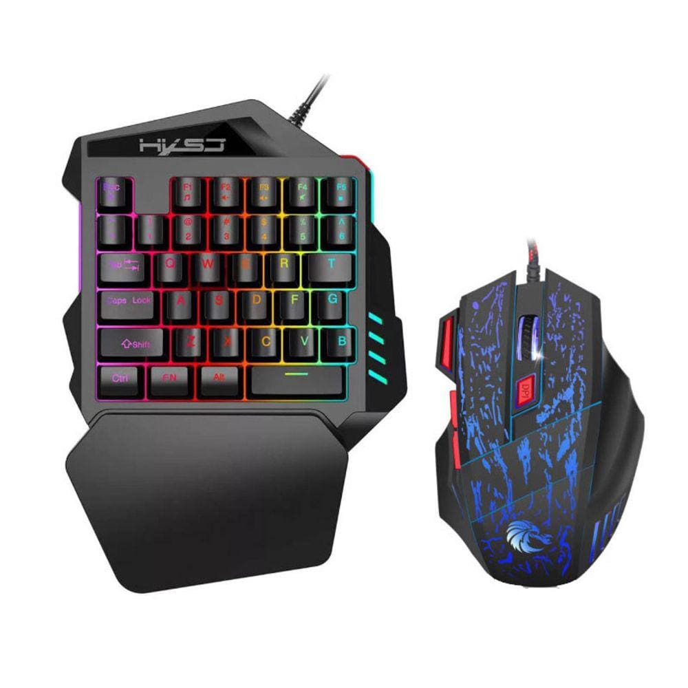 Kit Importado Teclado Gamer Mini 35 Teclas Para Uma Mão Preto