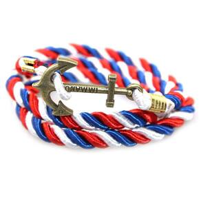 Pulseira Generic Retro Boat Anchor, couro trançado, 3 peças