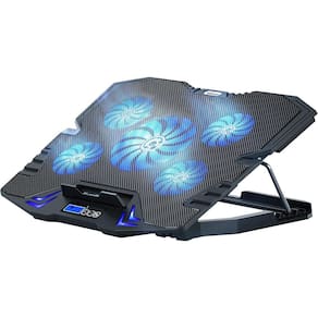 Almofada de resfriamento para laptop de 12 a 17 polegadas com 5 ventiladores silenciosos e tela LCD