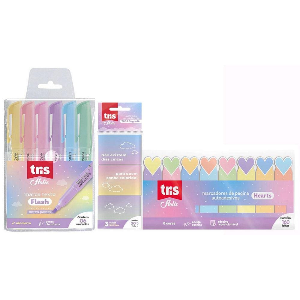 Kit Material Escolar Degradê Colorido Tons Pasteis Marca Texto Notinhas Autoadesivas Marcadores De Página Autoadesivos T