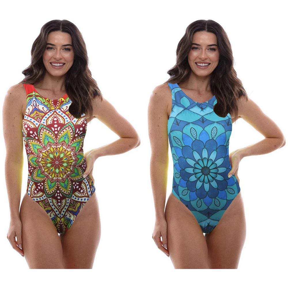 Body Maiô Mandala Praia Piscina 2 Em 1 Dupla Face Azul e Vermelho Feminio Coloricasa